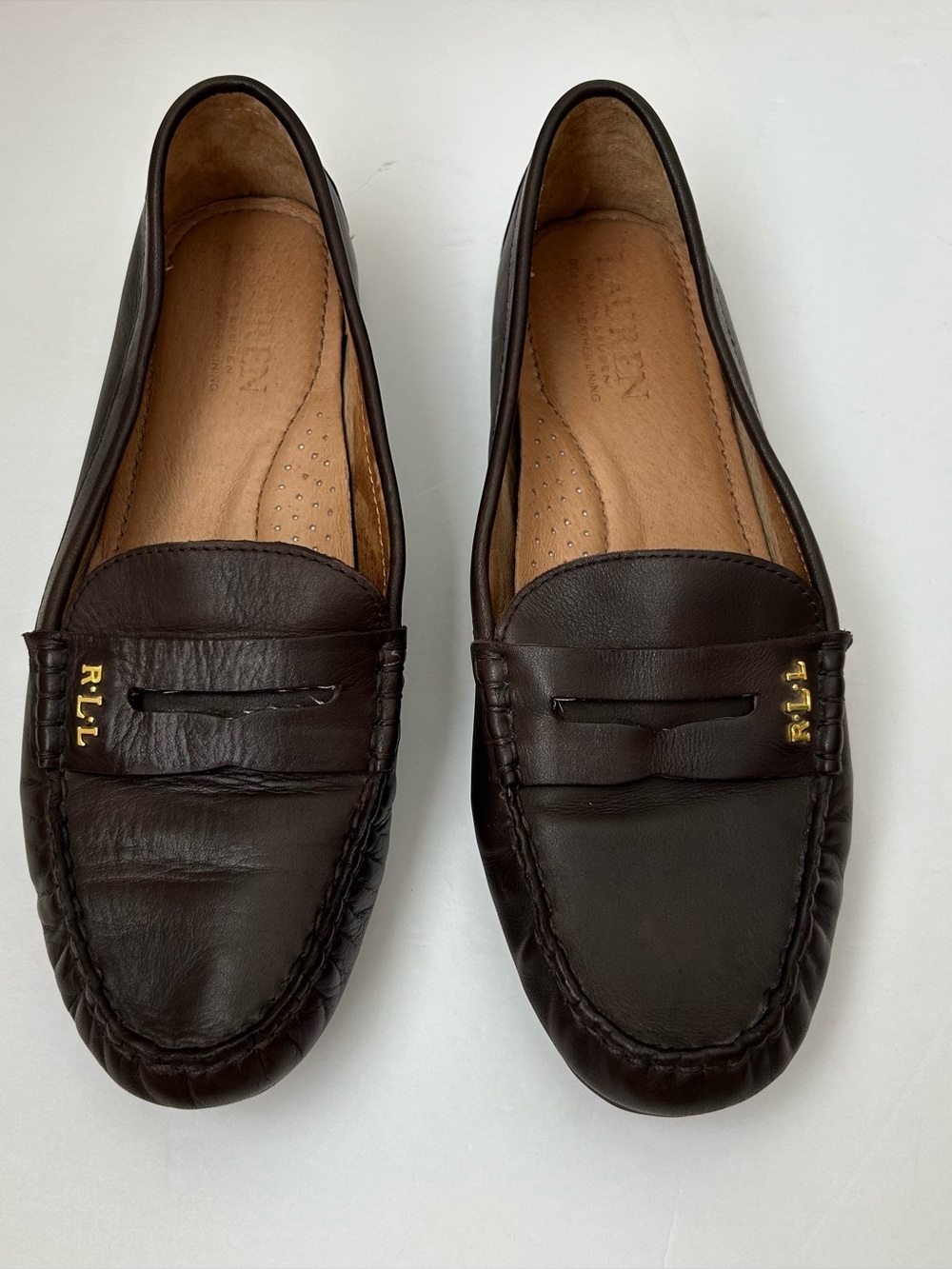 Lauren Ralph Lauren Belen Brown Gold Loafer Shoe Shoes 8B